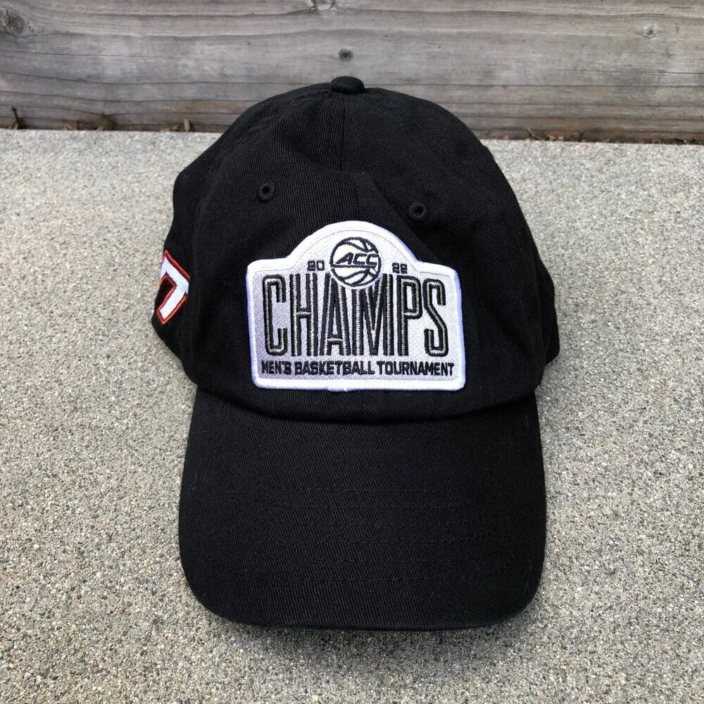 2022 ACC Champs Virginia Tech Hokies VT Hat Mens Basketball Tournament Black Cap